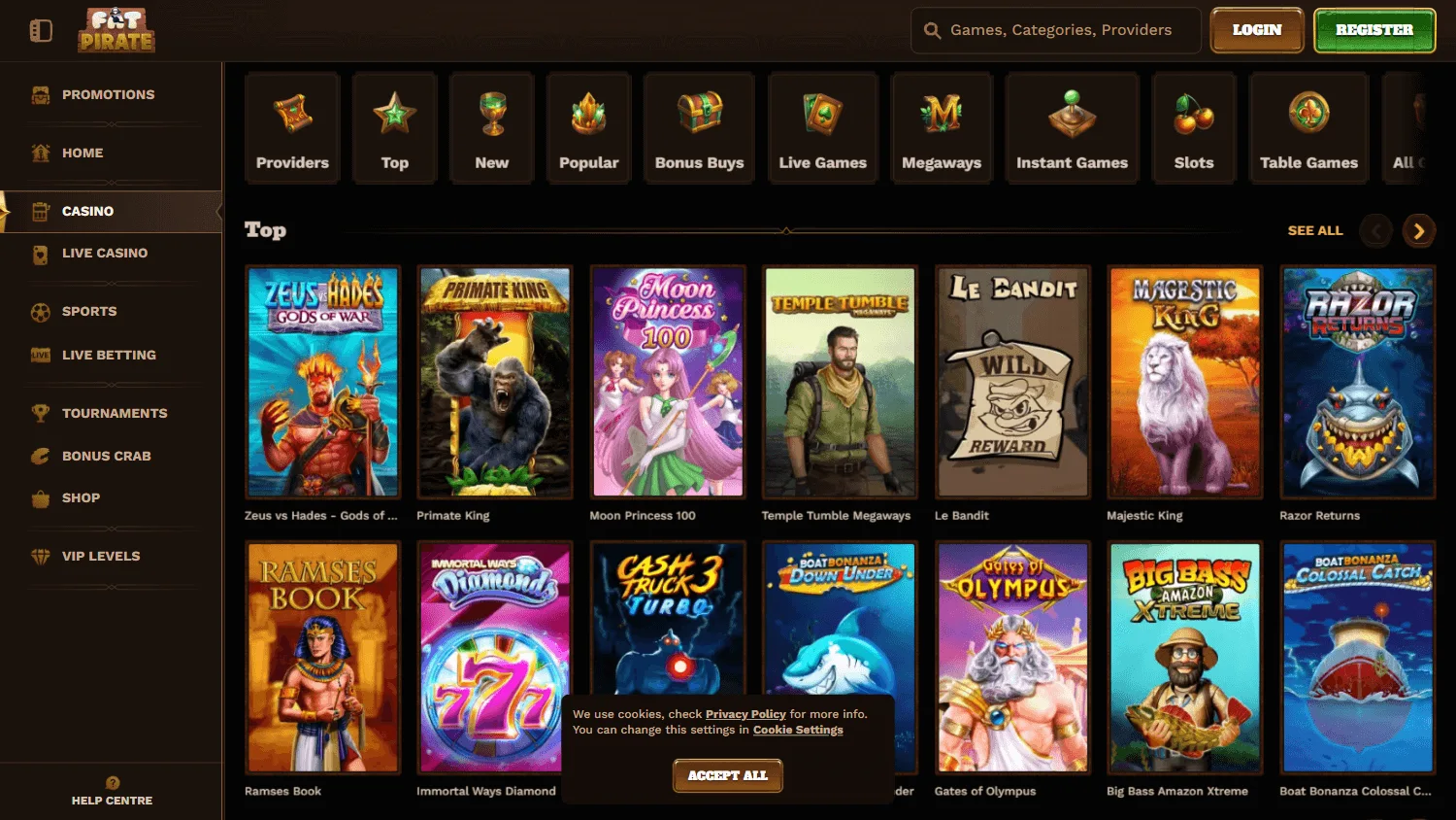 Fat Pirate Casino games experience on desktop