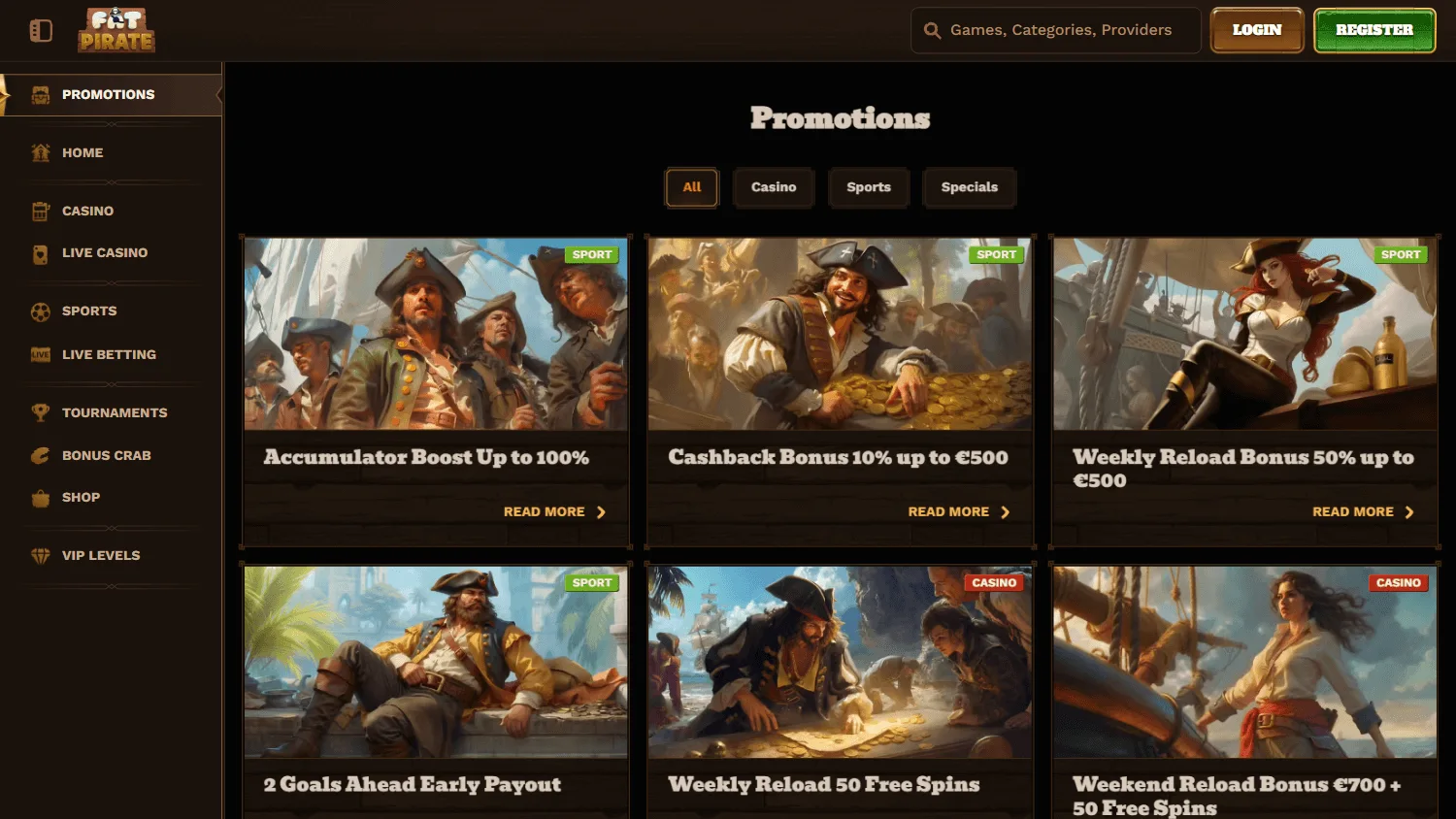 Fat Pirate Casino promotions experience on desktop